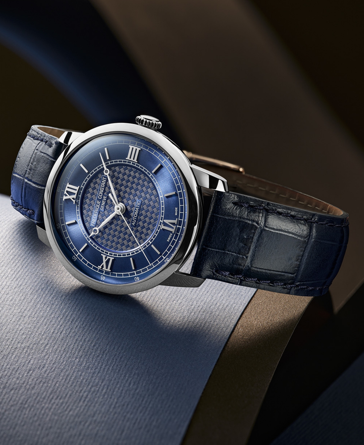 Frederique Constant Men's Swiss Automatic Classics Premiere Blue Leather Strap Watch 39mm In Blue