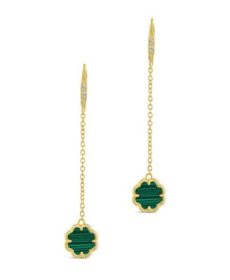 Sterling Forever Rose Petal Long Drop Earrings - Gold Malachite 56$