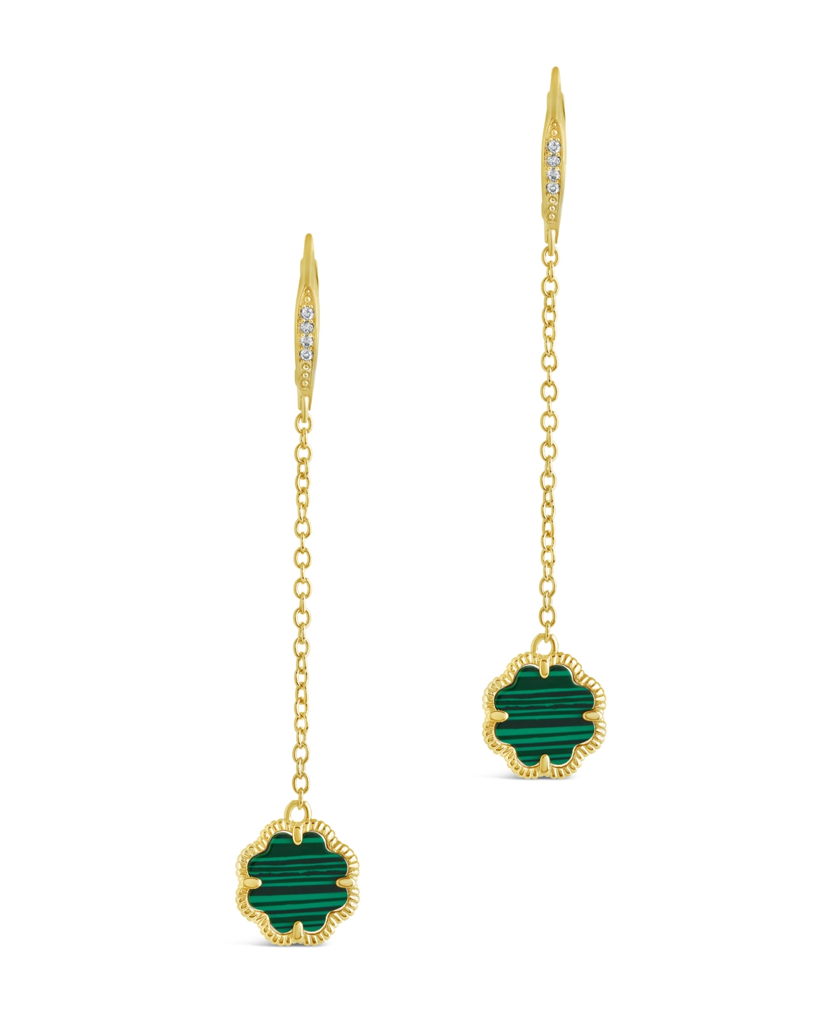 Sterling Forever Rose Petal Long Drop Earrings In Gold,malachite