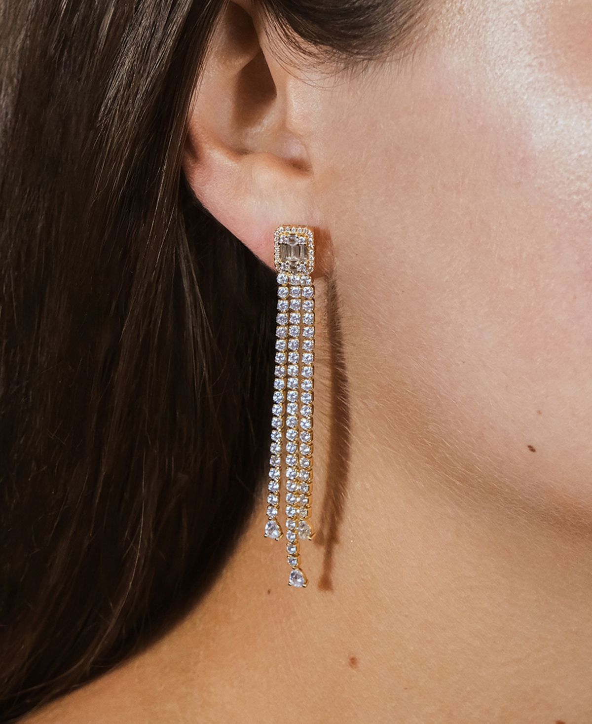 Sterling Forever Naomi Cubic Zirconia Dangle Stud Earrings In Silver