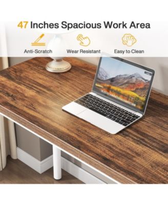 Computer Desk with 5 Drawers, 47 inches Rustic Brown Home Office Desk with Storage, Modern Simple Laptop Desk Study Writing Table for Small Spaces (Reversible Drawer Cabinet)