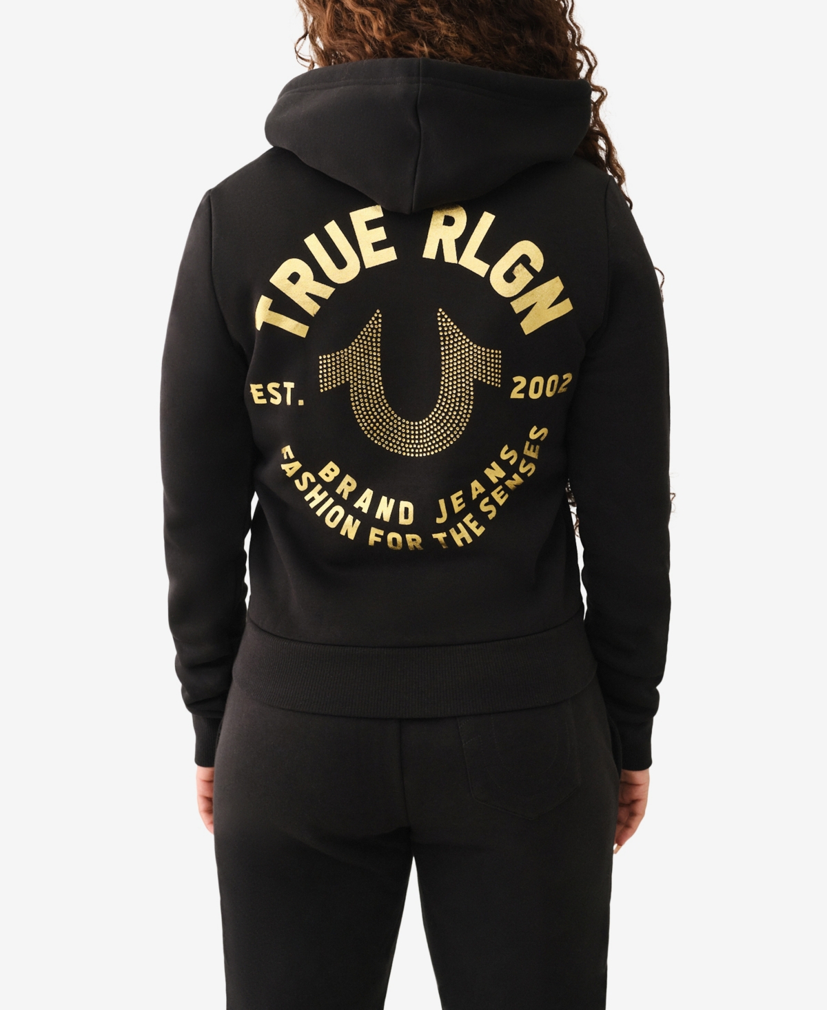True Religion Women's Crystal Metallic Logo Zip Hoodie