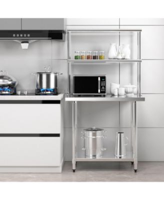 36 x 12 Inch Kitchen Stainless Steel Overshelf with Adjustable Lower Shelf