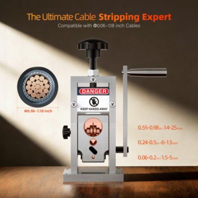 Manual Wire Stripping Machine 0.06–1.18 Inch Copper Cable Stripper with Adjustable Blade Depth and Visible Window, Hand Crank or Drill Powered