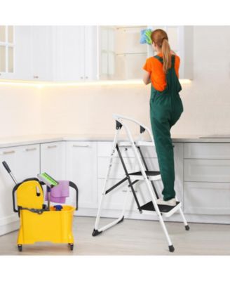 Folding 3-Step Ladder with Handgrip and Anti-Slip Platform