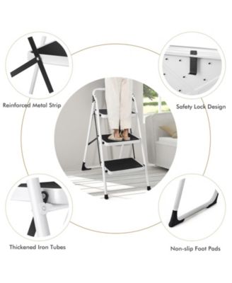 Folding 3-Step Ladder with Handgrip and Anti-Slip Platform