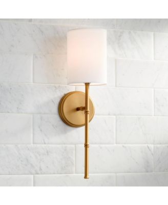 Abigale Modern Wall Light Sconces Set of 2 Brass Hardwire 5" Fixture White Fabric Shade for Bedroom Reading Living Room Hallway House
