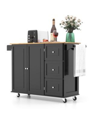 SUGUIFT Kitchen Island Trolley Cart Wood with Drop-Leaf Tabletop and Storage Cabinet
