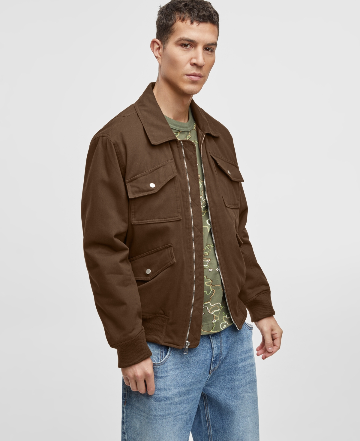 Men's Multi Pocket Bomber Jacket, Created for Macy's - Dark Walnut
