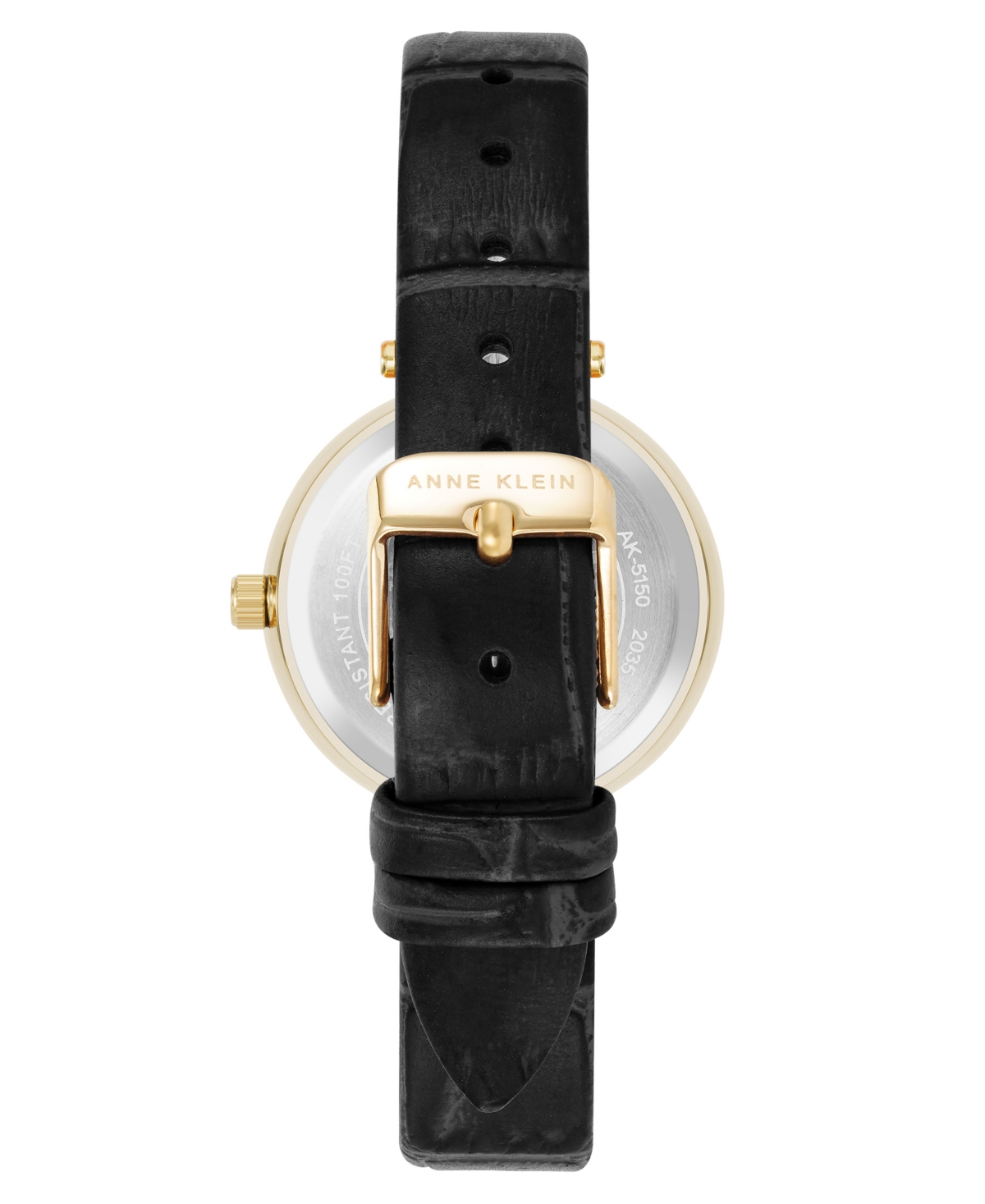 Anne Klein Women's Quartz Consider It Black Leather And Gold-tone Alloy Metal Band Watch, 32mm In Black,gold-tone
