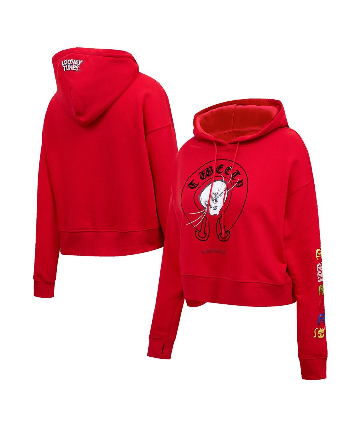 Women's Looney Tunes Tweety Bird Cropped Pullover Hoodie - Red