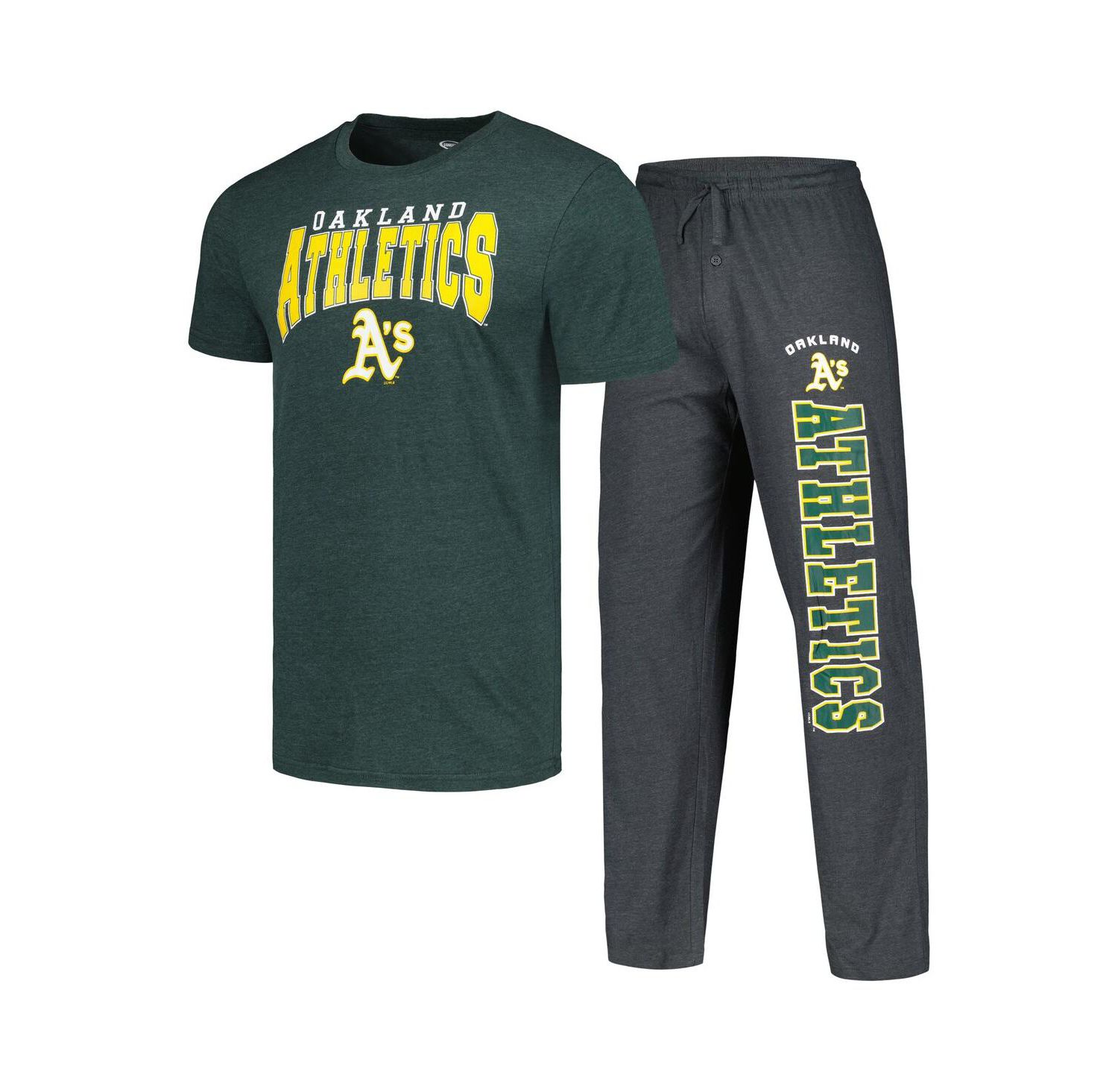 Men's Charcoal/Green Oakland Athletics Meter T-Shirt Pants Sleep Set
