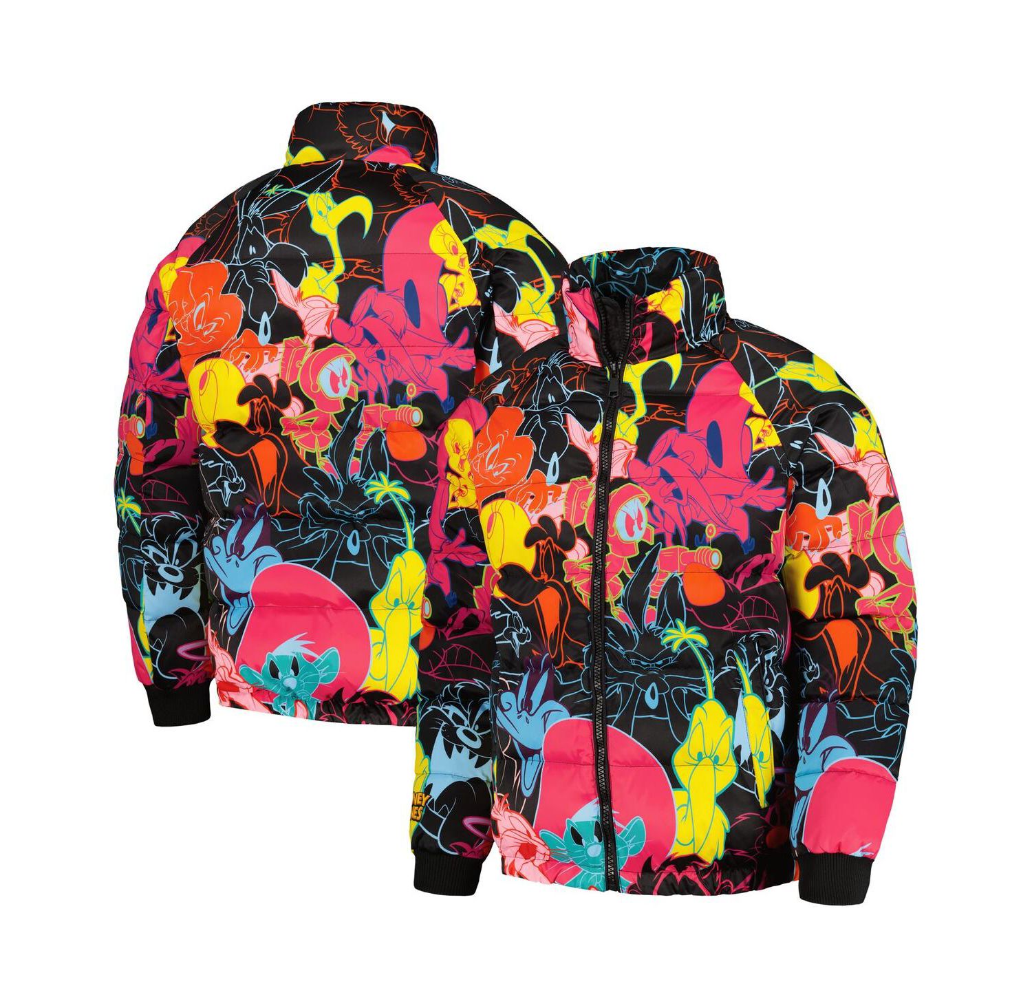 Men's Black Looney Tunes Bugs Bunny Raglan Full-Zip Puffer Jacket