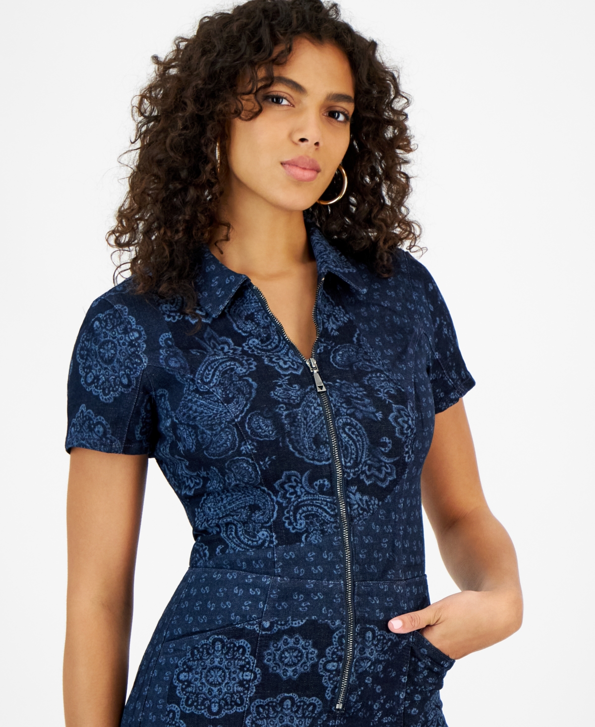Guess Women's Yuri Denim Paisley-Print Jumpsuit