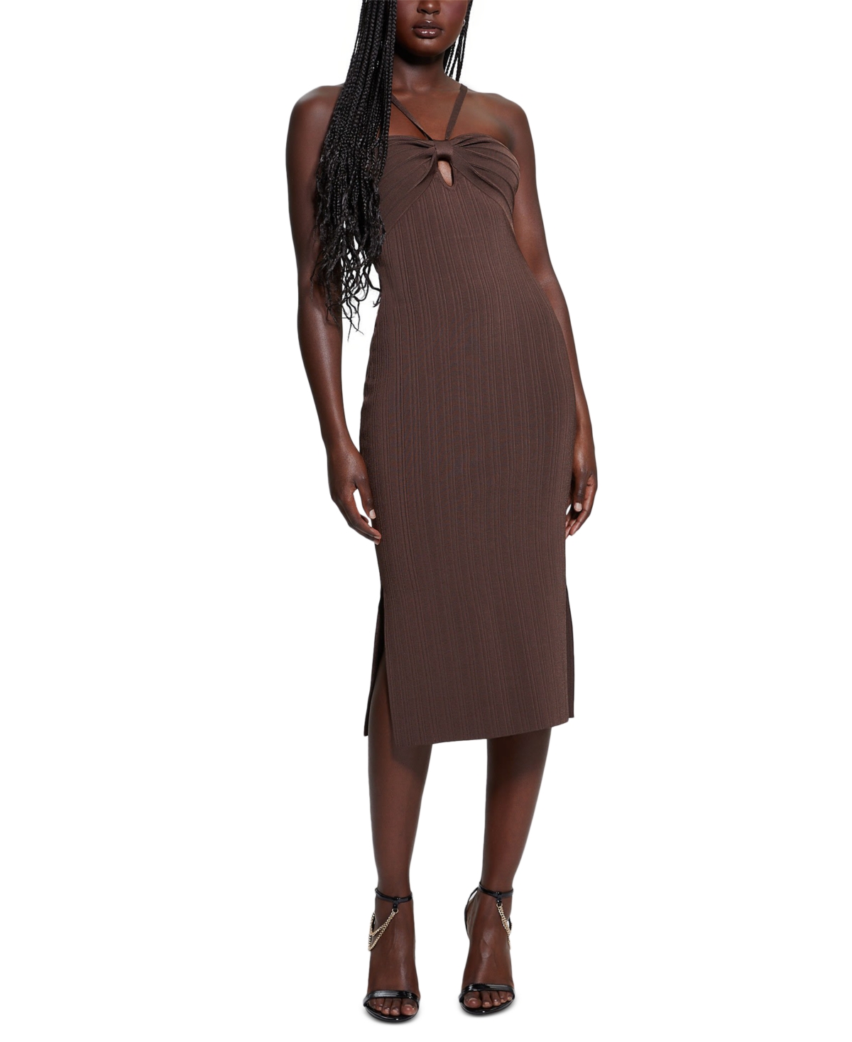 Guess Sofie Mirage Rib Dress In Chocolate Brownie