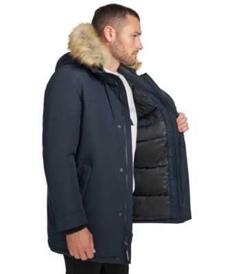 Men's Long Parka with Faux-Fur Lined Hood