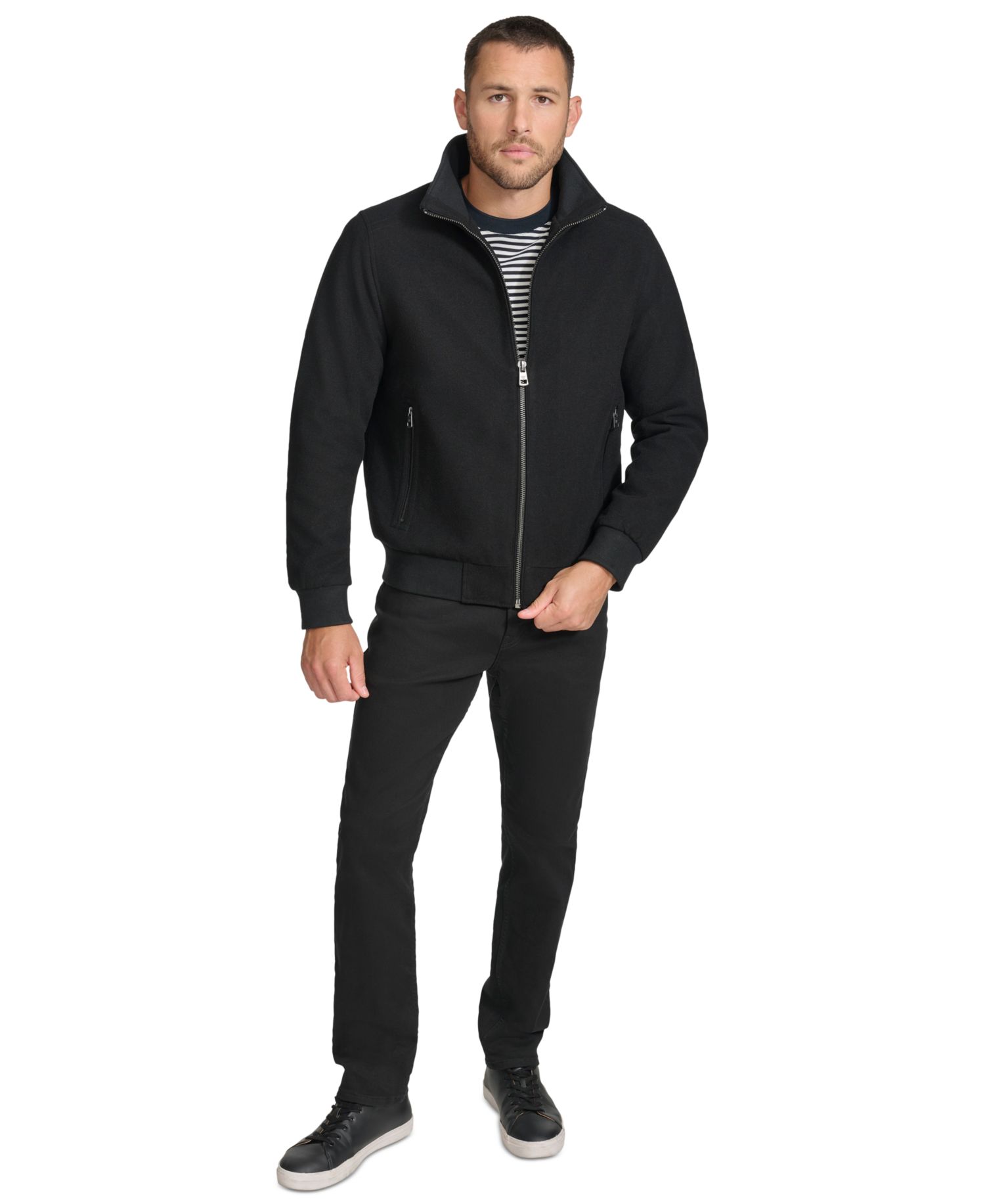Men's Wool Bomber Jacket With Knit Trim