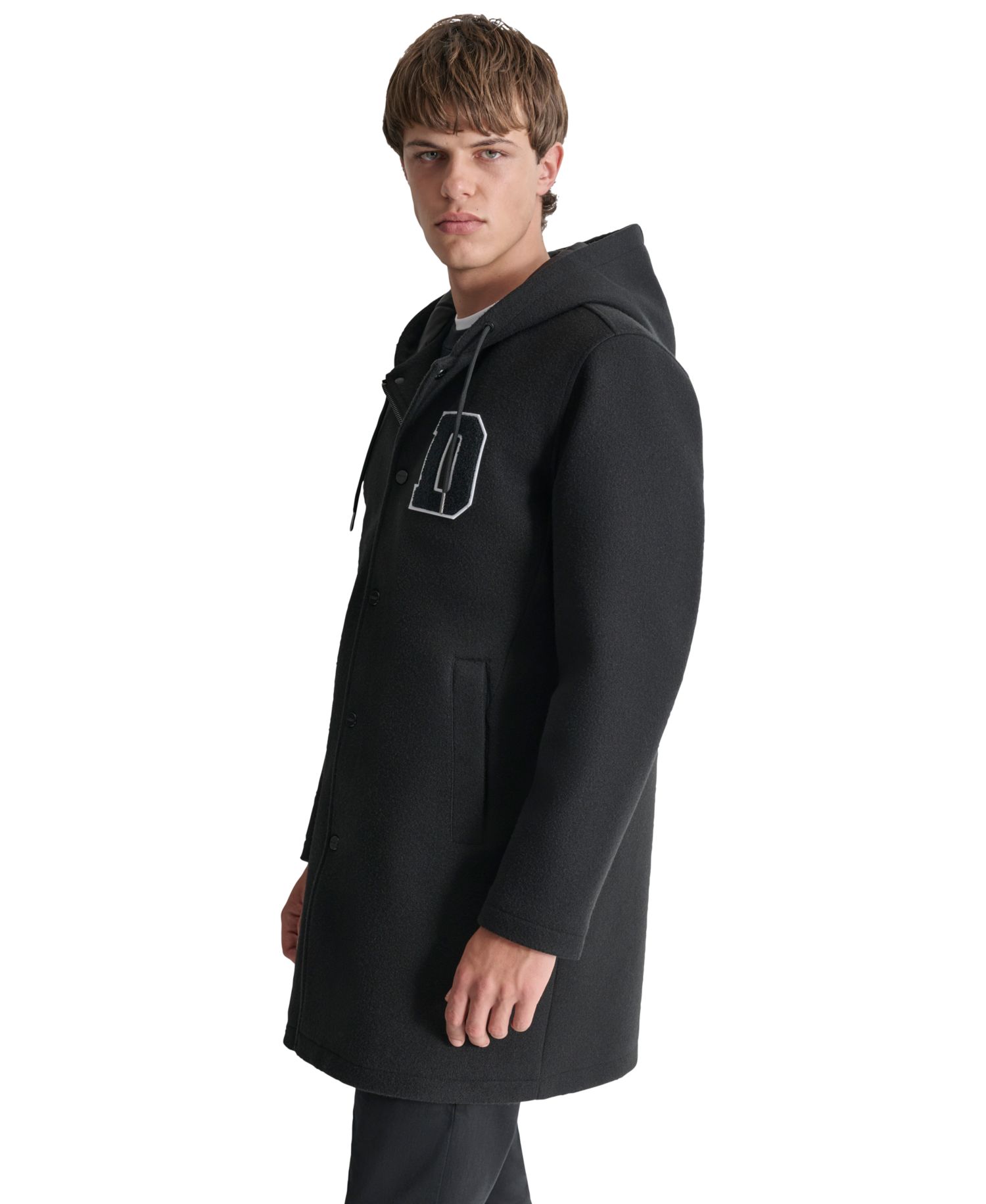 Men's Tufted-Chenille Logo Appliqu&eacute; Long Hooded Stadium Coat