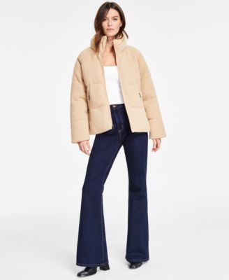 Women's Knit Faux-Fur-Collar Puffer Coat