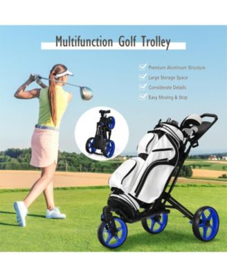 3 Wheel Folding Golf Push Cart with Scoreboard and Adjustable Handle