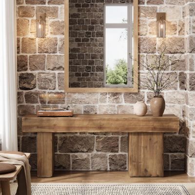 Thickened Solid Wood Bench, 47" Rustic Farmhouse Entryway Bench, Heavy Duty Dining Bench