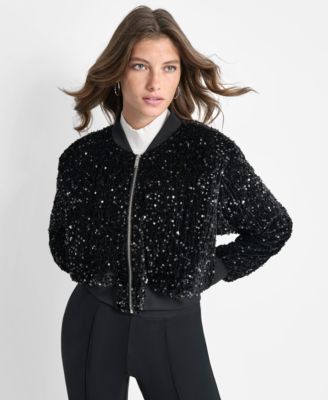 DKNY Women s Cropped Long Sleeve Sequin Jacket Macy s