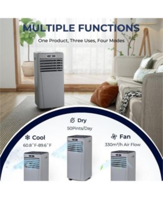 10000 BTU 4-in-1 Portable Air Conditioner with Dehumidifier and Fan Mode-Gray