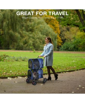4-in-1 Double Pet Stroller with Dog/Cat Carriers and Travel Carriage