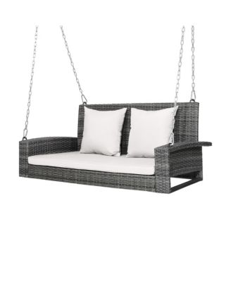 2-Person Patio PE Wicker Hanging Porch Swing Bench Chair Cushion 800lbs