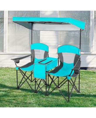Turquoise Portable Folding Camping Canopy Chairs with Cup Holder