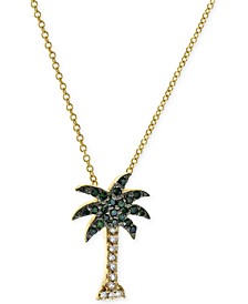 Seaside by EFFY® Green and White Diamond Palm Tree Necklace (1/10 ct. t.w.) in 14k Gold