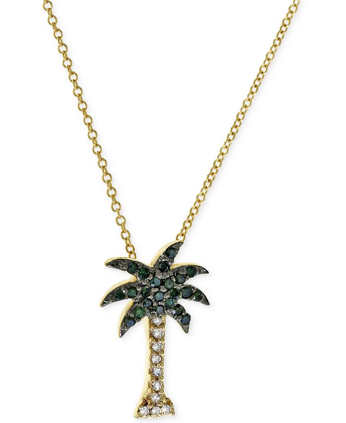 EFFY Collection - Green and White Diamond Palm Tree Necklace (1/10 ct. t.w.) in 14k Gold