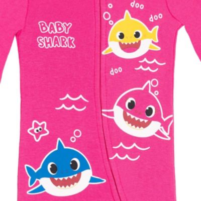 Baby Girls Pinkfong Shark 2 Pack Zip Up Sleep N' Play Coveralls