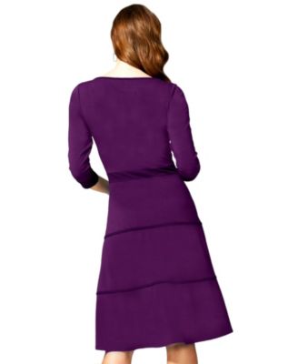 Women's V Neck Fit and Flare Dress with 3/4 Sleeves