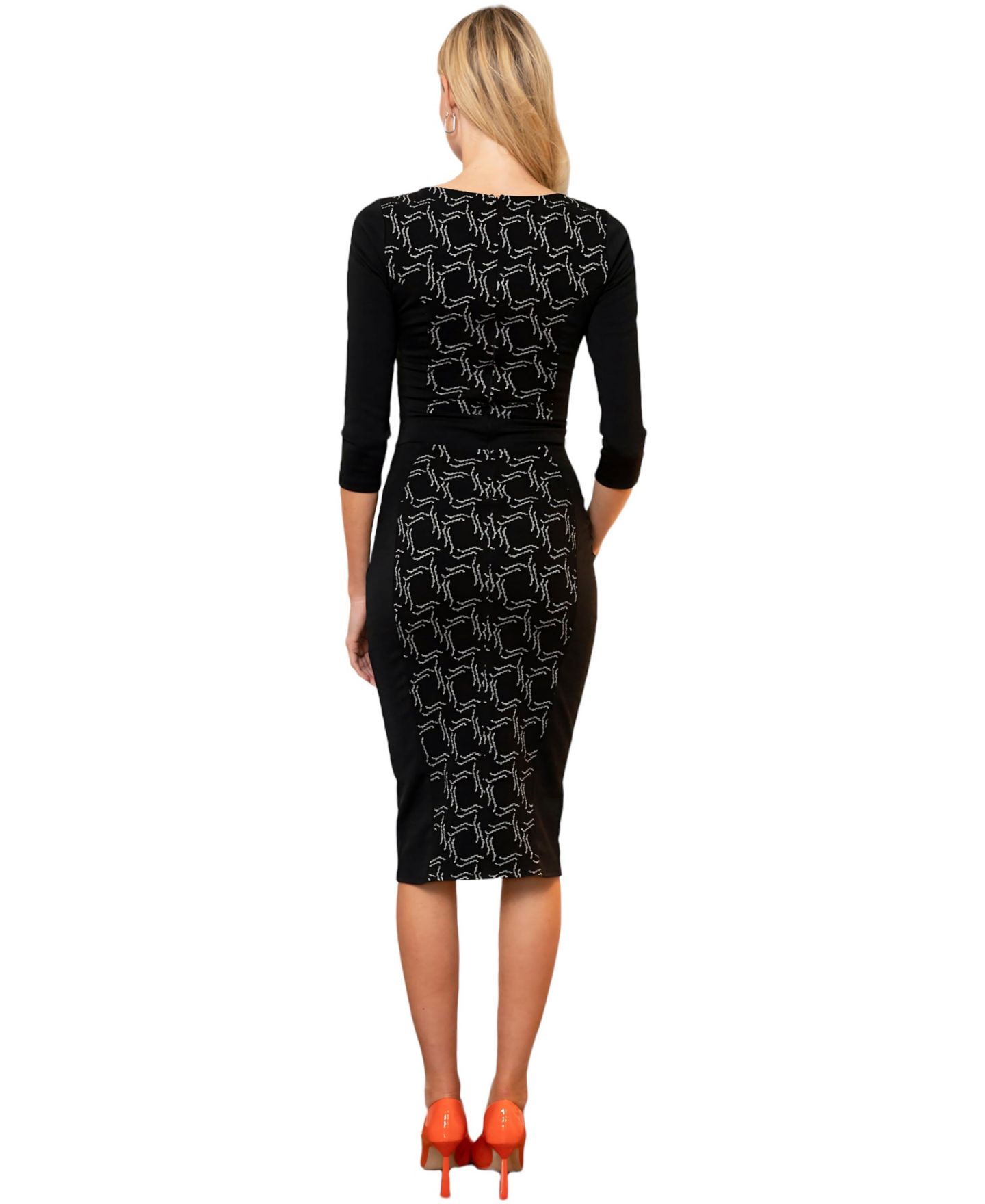 Женское платье Hotsquash London Bodycon Ponte with 3/4 Sleeves, цвет: Чёрный — фото 2