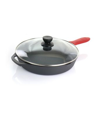 Pre-Seasoned 9 Piece Cast Iron Skillet Set with Lids and Red Silicone Holder