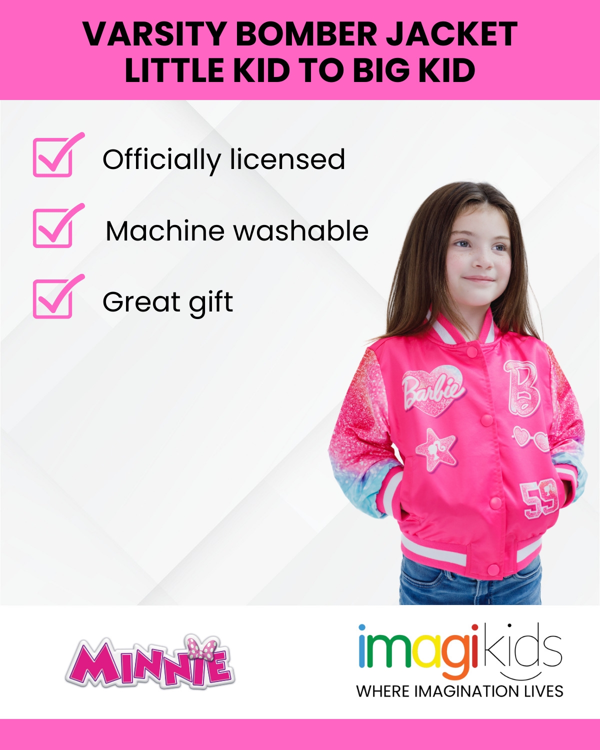 Barbie Girls Varsity Bomber Jacket Little Kid to Big Kid Sizes (4 - 14-16) - glitter