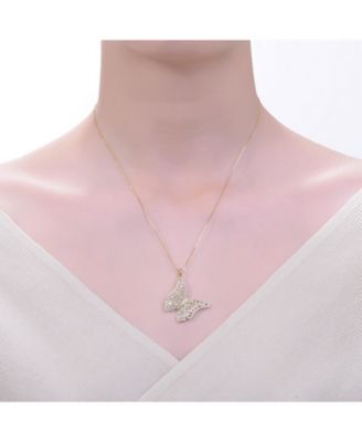 14K Gold Plated Cubic Zirconia Butterfly Pendant Necklace