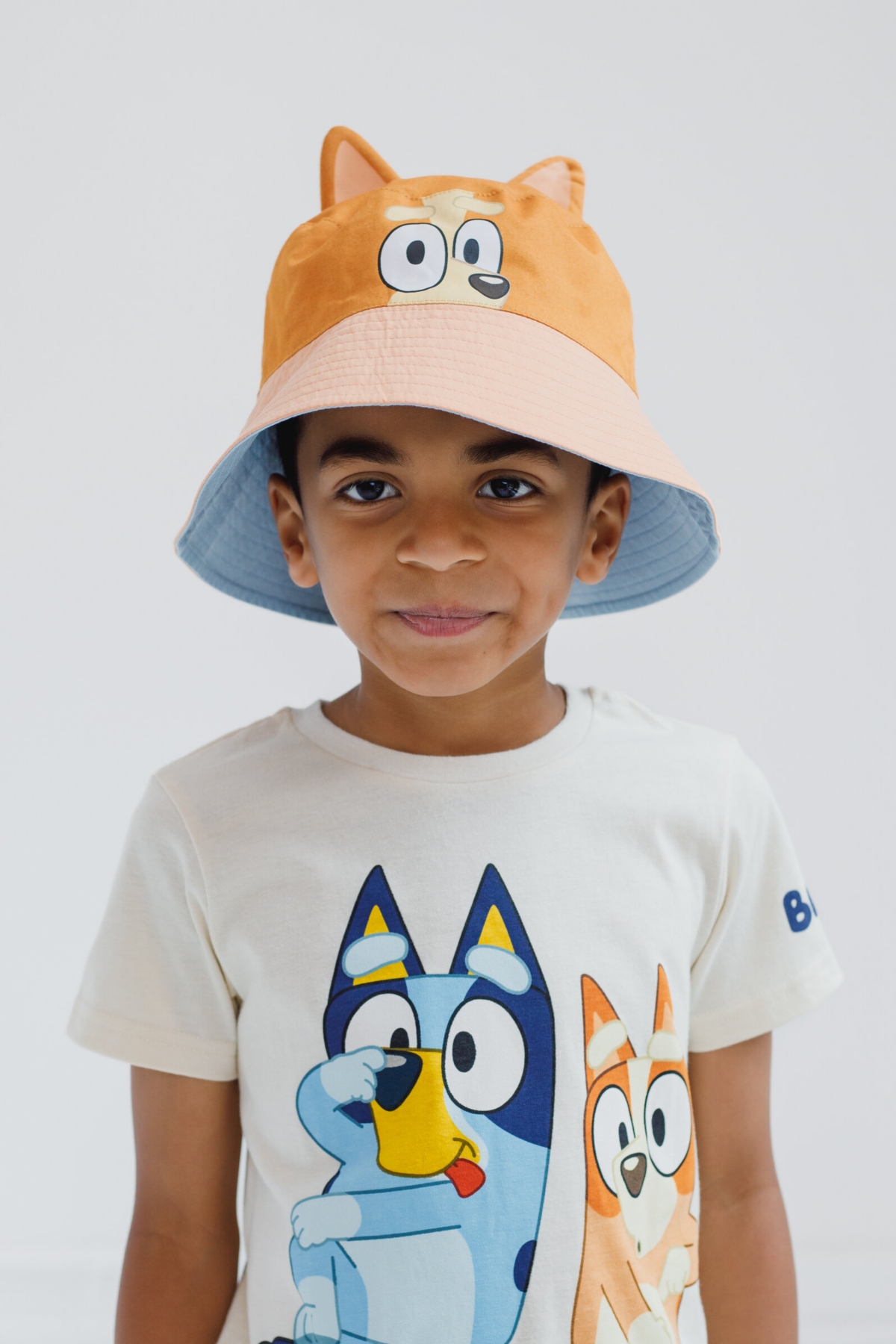 Bluey Toddler Boys T-Shirt Chambray Shorts and Twill Bucket Sun Hat 3 Piece Outfit Set -/ orange