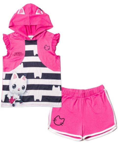 Детский комплект Gabby's Dollhouse Pandy Paws Girls' Cosplay 2-Piece Hooded Tank and Shorts Set, цвет: Розовый