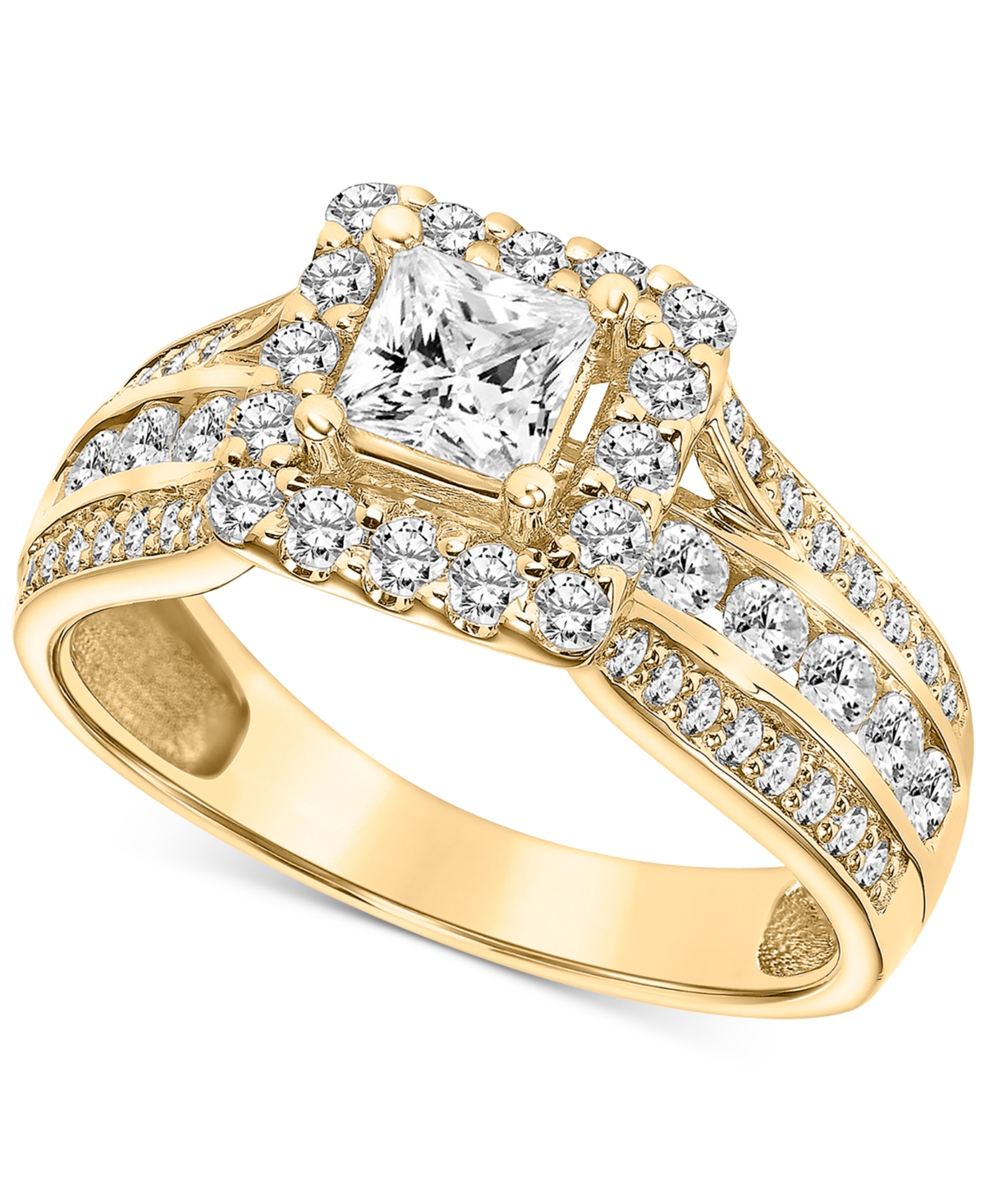 Macy's Diamond Princess Halo Triple Row Engagement Ring (1-1/2 Ct. T.w.) In 14k Gold In Yellow Gold