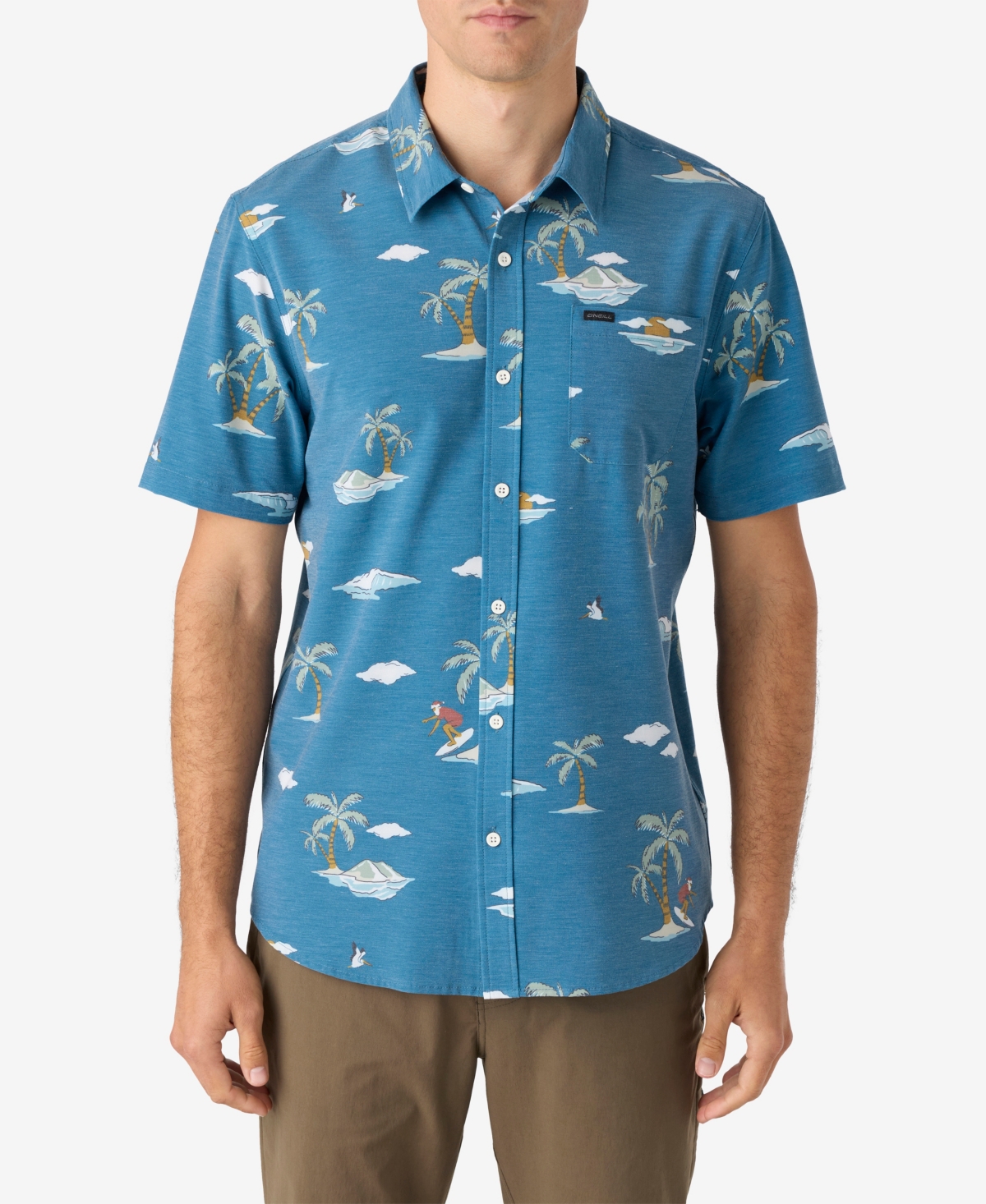 O'neill Men's Trvlr Short Sleeve Printed Button-front Performance Shirt In Real Teal