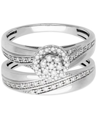 Diamond Halo Cluster Diagonal Two Row Bridal Set (1/4 ct. t.w.) in 14k White Gold