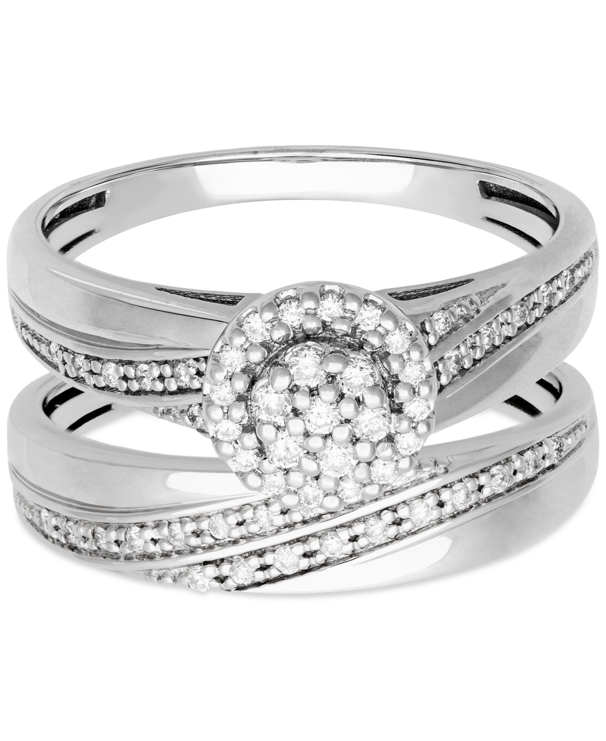 Diamond Halo Cluster Diagonal Two Row Bridal Set (1/4 ct. t.w.) in 14k- White Gold