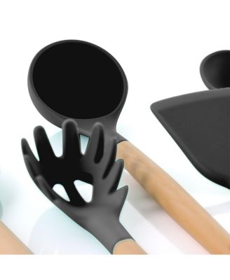  Set of 9 Silicone and Wood Cooking Utensils