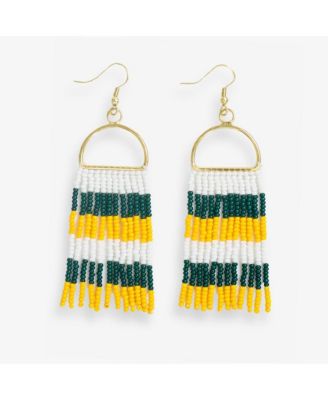 Allison Beaded Fringe Earrings - Green and Yellow 36$