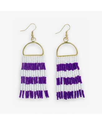 Allison Beaded Fringe Earrings - Purple White 36$