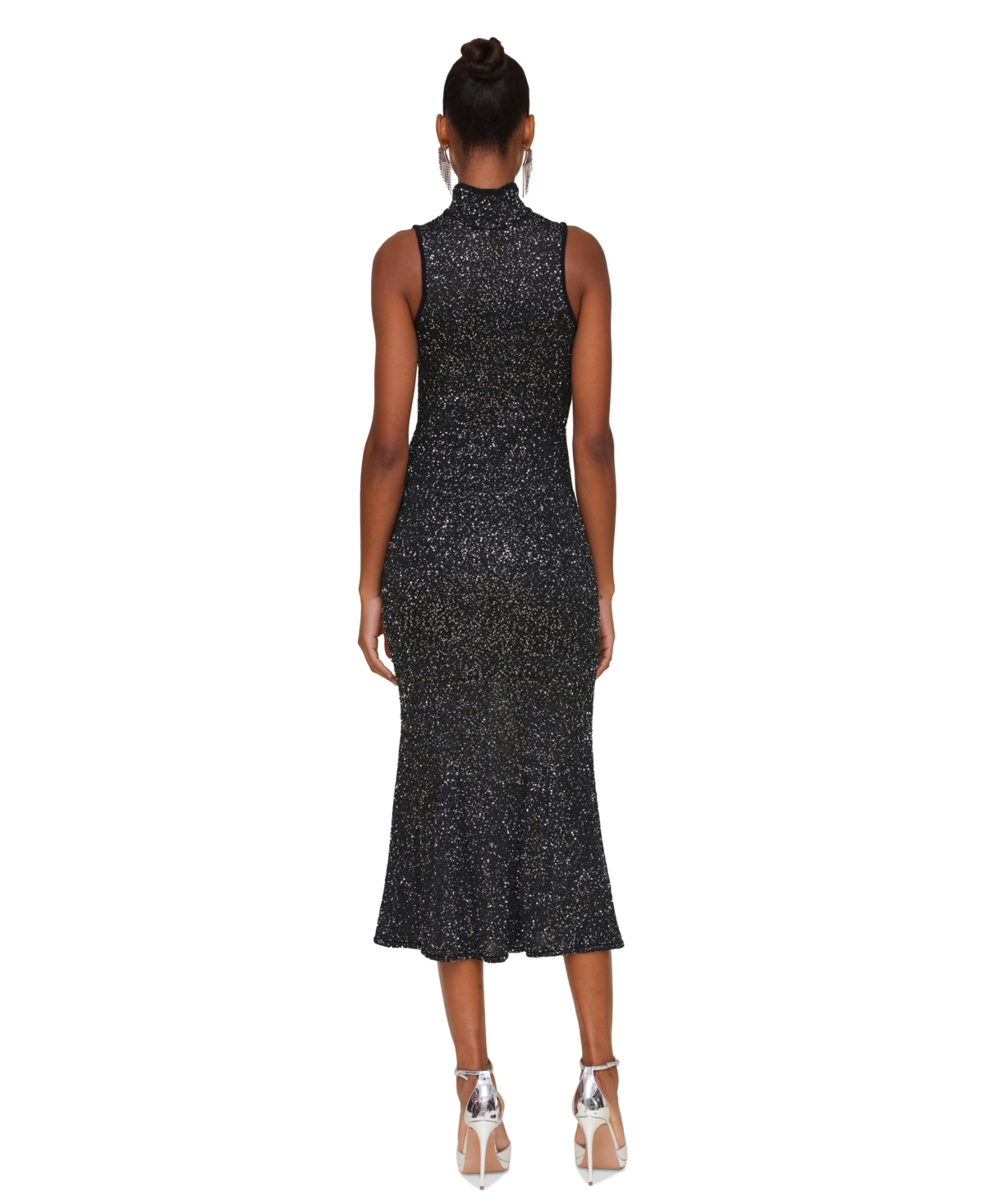 Avec Les Filles Women's Sequined Midi Sweater Dress -silver