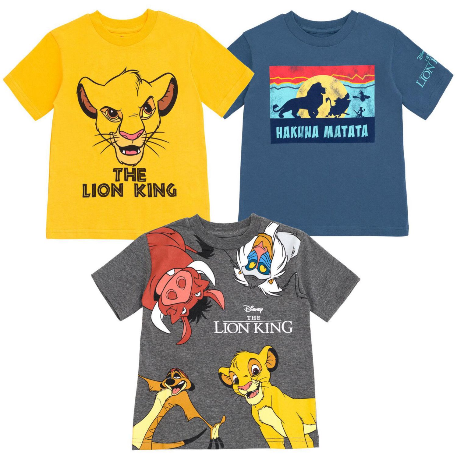 Toddler Boys Disney 2T-5T Lion Guard Simba Timon Pumbaa Rafiki 3-Pack T-Shirts