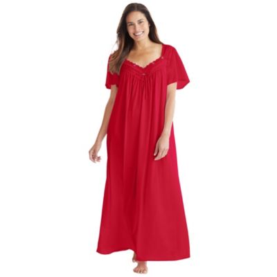 Plus Size Only Necessities Long Silky Lace-Trim Gown